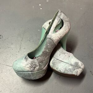 Size 7 Hydrodipped Sea Foam Green velvet Platform Heels